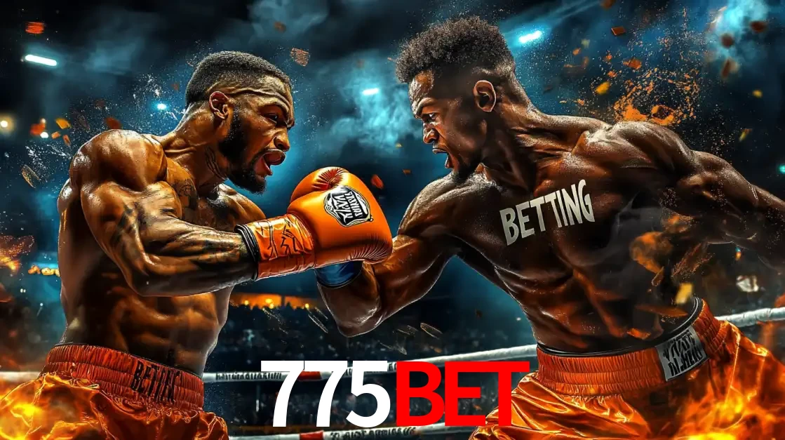 Dois boxeadores em uma luta intensa e explosiva, representando a adrenalina e as oportunidades de apostas em esportes de combate disponíveis na plataforma 775bet.