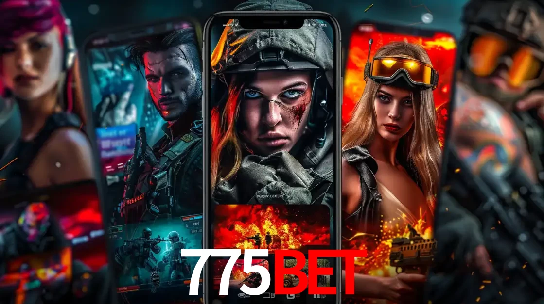 Montagem de telas de celular mostrando diversos personagens, masculinos e femininos, de um jogo de tiro, ilustrando a diversidade de equipes de e-sports para apostar no 775bet.