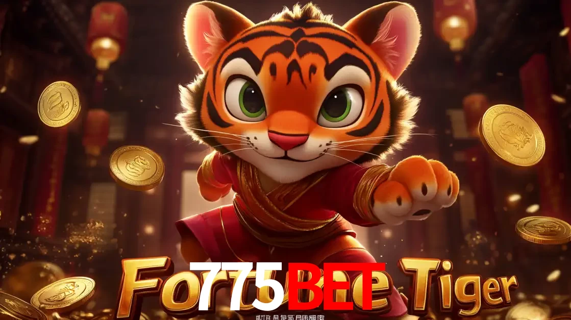 O carismático mascote do jogo de slot Fortune Tiger, um tigre fofo em pose de artes marciais, pronto para trazer sorte e multiplicadores de ganhos no cassino online 775bet.