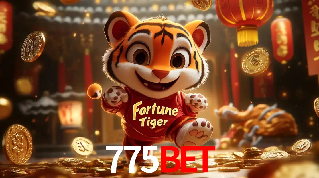 O alegre personagem do Fortune Tiger correndo sobre um caminho de moedas de ouro, simbolizando os grandes prêmios e a diversão do popular jogo de slot do 775bet.